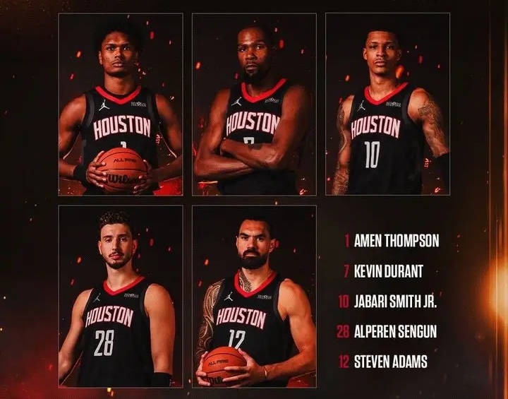 杜兰特领衔死亡五大！火箭揭幕战首发平均身高2米09